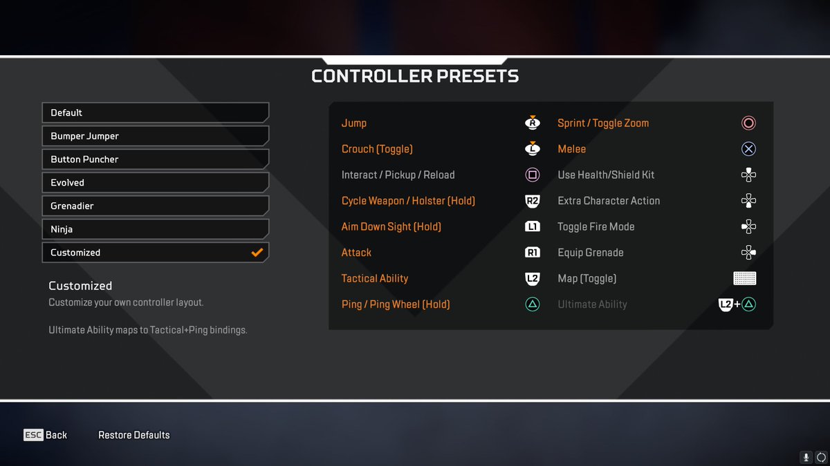 These are my binds on stock controllers in apex. I REALLY hope <a href="/PlayXDefiant/">XDefiant</a> has custom mapping at some point in addition to their already existing presets lmfao