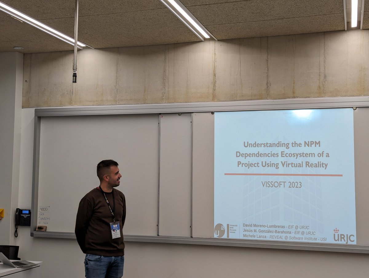 usisoftware's tweet image. David kicks off the last session of #VISSOFT2023 with his paper on &quot;Understanding the NPM Dependencies Ecosystem of a Project Using #VirtualReality&quot; @usireveal