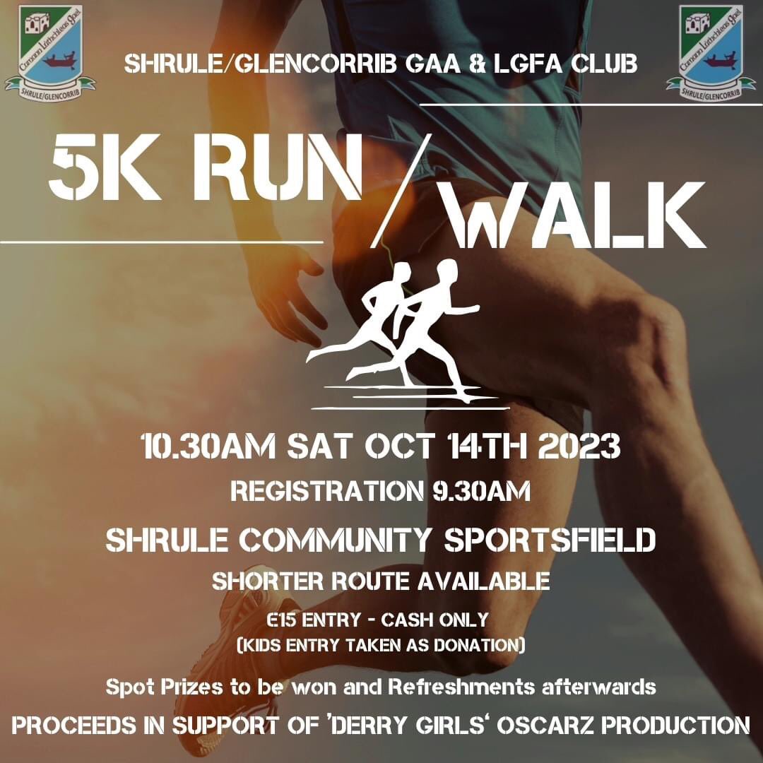 Our Oscarz Producer Trish Moran and her cast of 'The Derry Girls' have decided to get us out and about on their fundraising ventures with a 5k run/walk

It takes place on Sat Oct 14th 10.30am at Shrule Community Sportsfield.