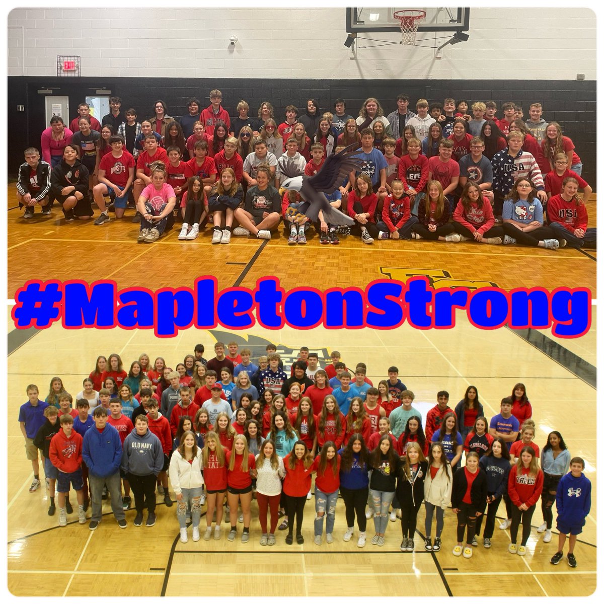 mhsgoeagles's tweet photo. Monroeville HS and JH stand with our @mapletonproud counterparts. 🦅
Our thoughts and prayers go out to the entire Mapleton community. 💙❤️#mapletonstrong #LiveLikeBre https://t.co/aSOnUS3Twr
