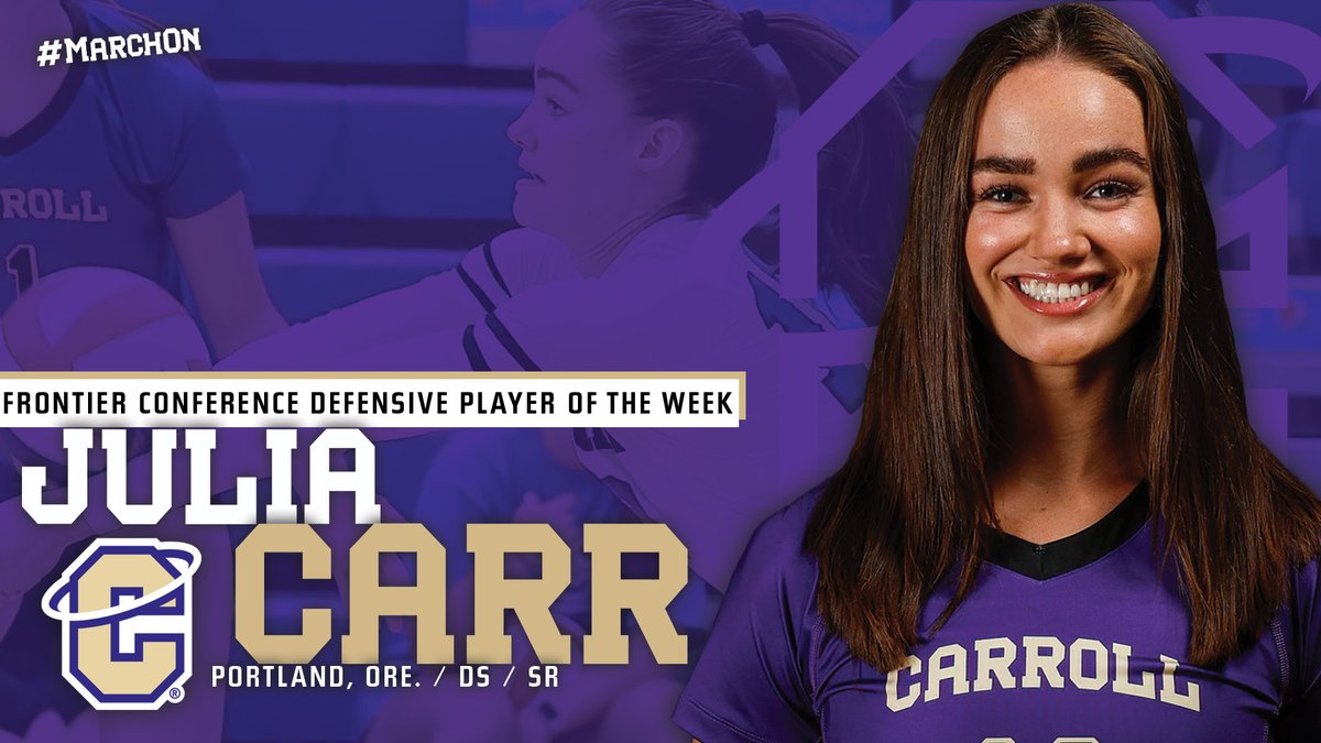 CCSaints's tweet photo. 🏐PLAYER OF THE WEEK🏐

Congrats to Julia Carr on being named the Frontier Conference Defensive Player of the Week!

🔥 50 total digs
🔥 7.14 digs per set
🔥 2nd in the NAIA in digs/set on the year (6.82)

#MarchOn | @CCSaintsVB https://t.co/OQRXa7hDZG