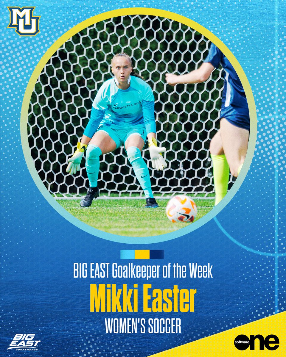 MarquetteWSOC's tweet photo. Congrats to @mikki_easter and @haileyblock_ on the @BIGEAST weekly awards! Marquette back at Valley Fields Thursday at 7 p.m. CT against Seton Hall. #WeAreMarquette | @SoftwareOne_USA 

RELEASE: ⤵

https://t.co/i5ueY7tcep https://t.co/sONiiy9UiK