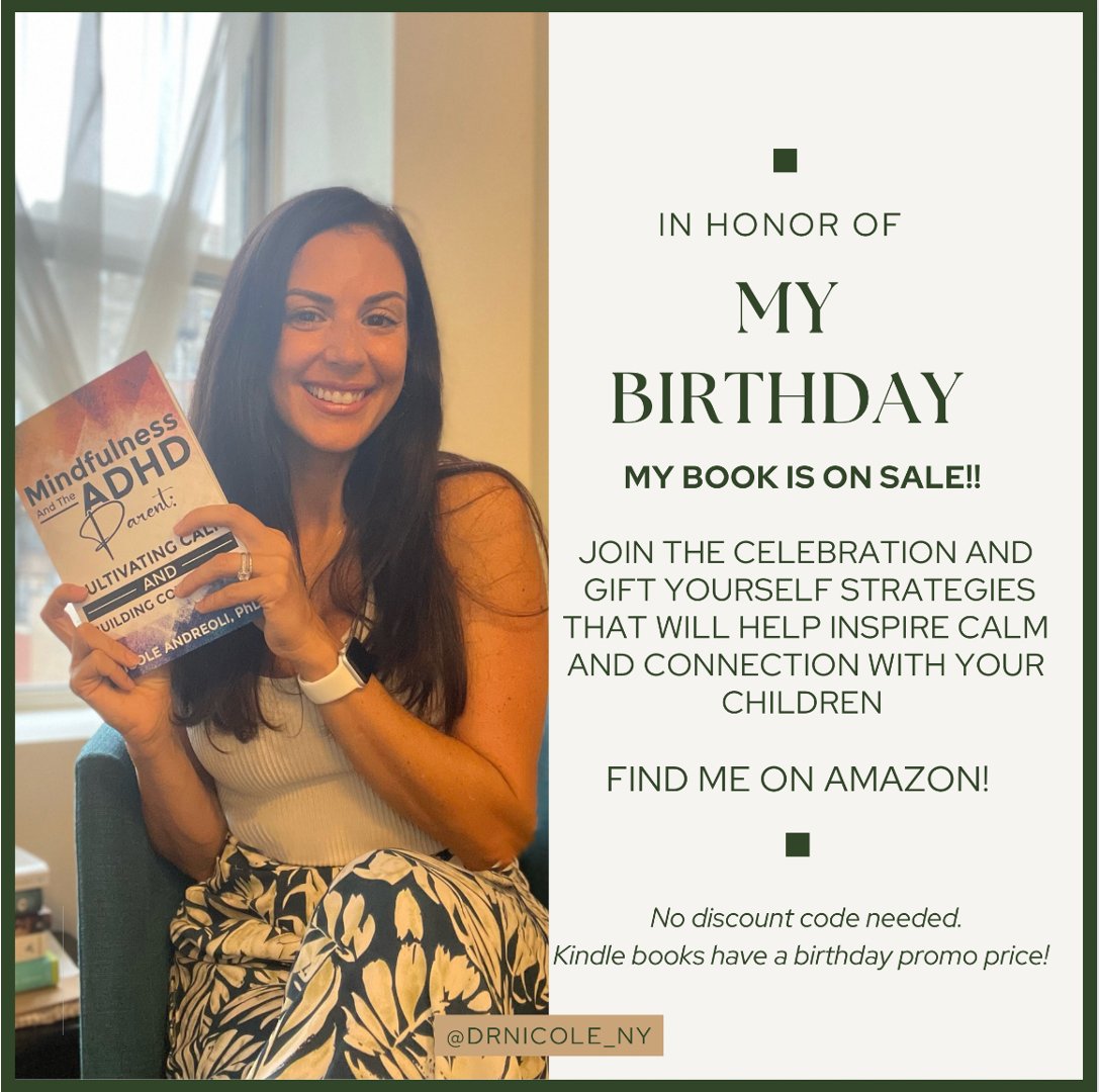 HAPPY BIRTHDAY TO ME🎉 My gifts to you - a discount on Kindle versions of my book, & parenting & mindfulness skills to instill calm & connection with your child. #mindfulness #ADHD #parenttherapy #childtherapy #ADHDhelp #ADHDsupport #psychbooks #psychologybooks