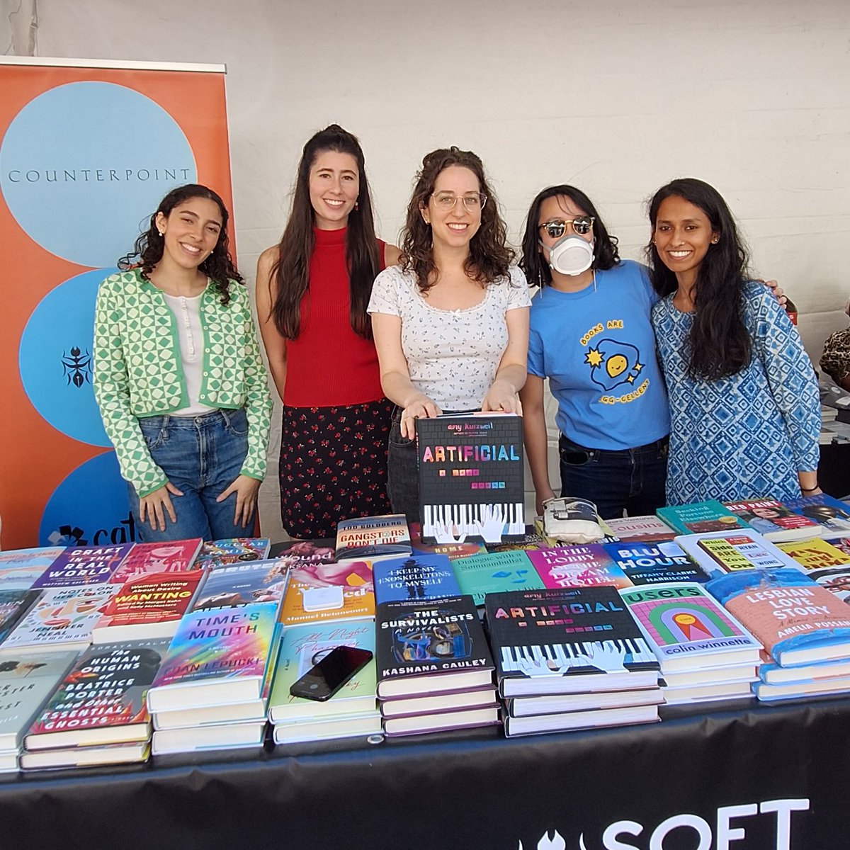CatapultStory's tweet photo. Thanks to our rock star team and to everyone who came by the booth to make #BKBF23 such a success! And thank you to @amykurzweil for stopping by to sign some special early copies of her forthcoming ARTIFICIAL: A Love Story! https://t.co/yduphGStBf