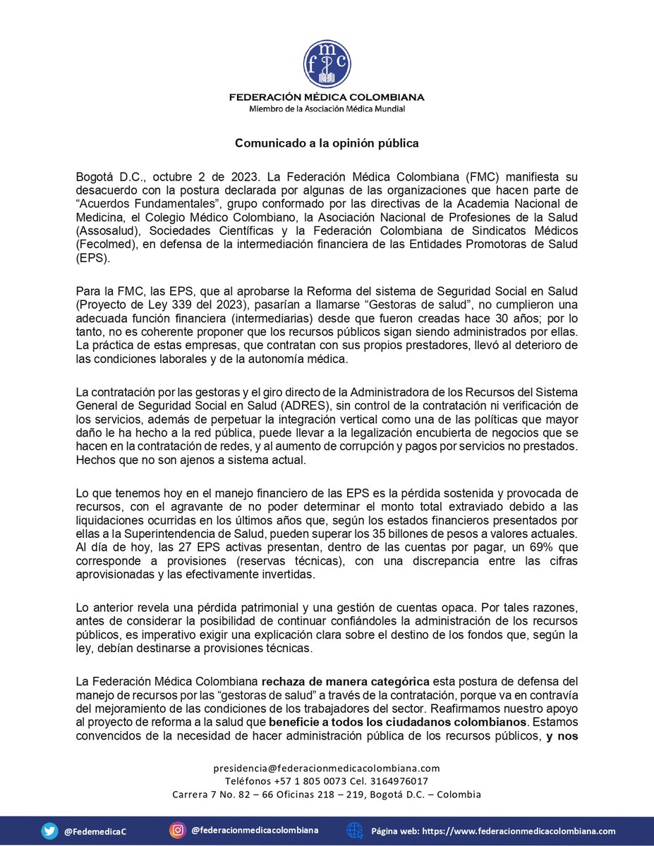 Federación Médica Colombiana FMC tweet media