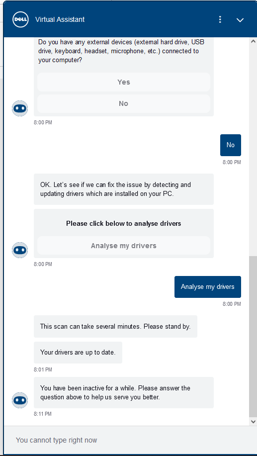 tcmeuk's tweet photo. @DellCares going to suggest your virtual assistant needs some work - wants me to reply whilst telling me i cannot type at present ... https://t.co/qU0bsVB48Q