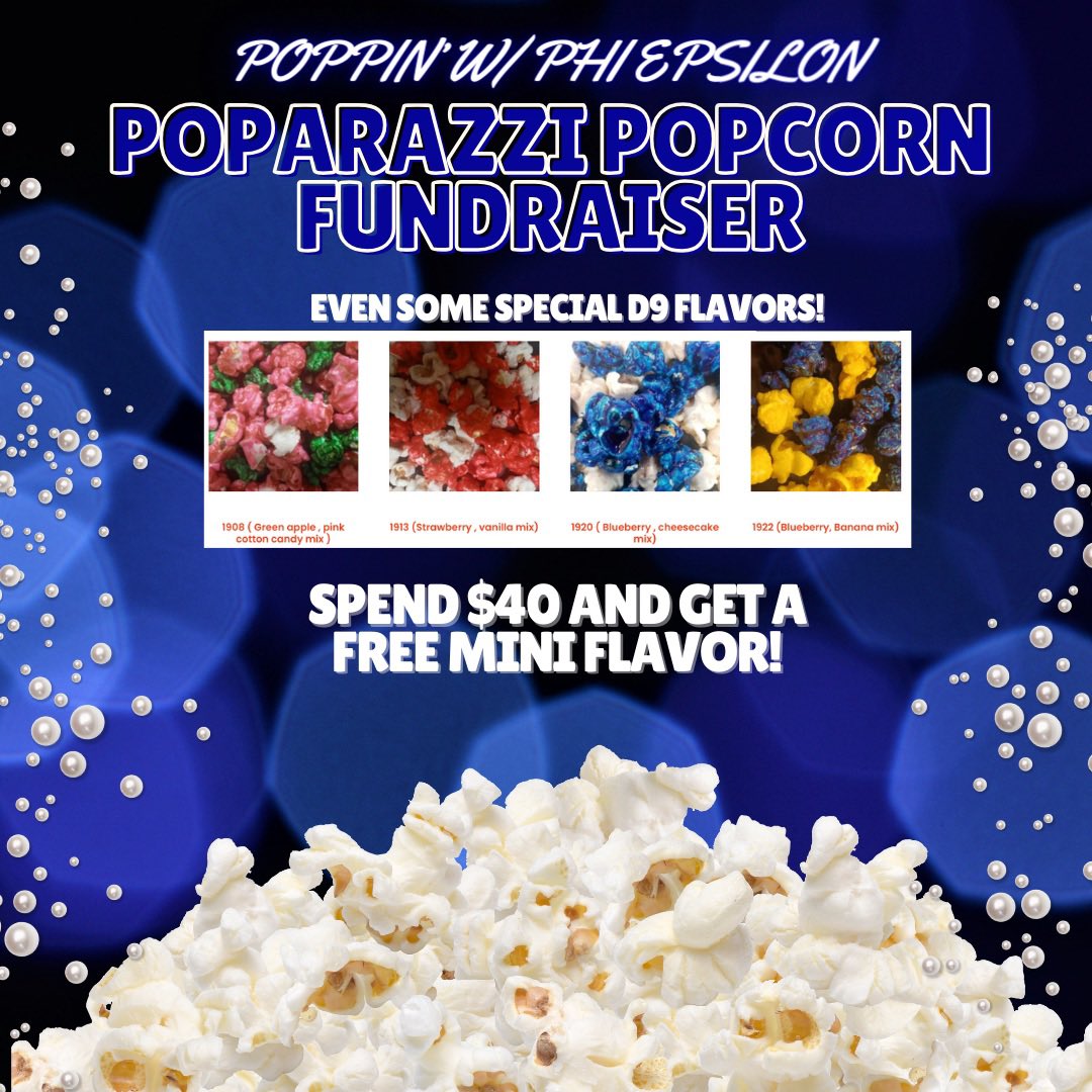 POPPIN W/ PHI EPSILON
We partnered up with a black owned business called POParazzi. Suport your fav Zetas! Same day pick up &amp; 1-2 day shipping 🍿💙 

LINK IS BELOW ⬇️ 

popnprofit1.com/?fbclid=PAAaYz…