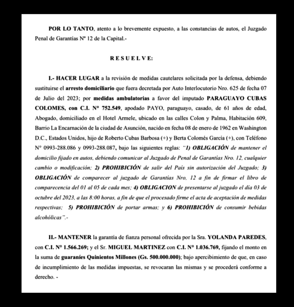 ✅️LIBERTAD AMBULATORIA... Mil gracias a todos por sus mensajes... SENCILLA REUNION DE PRENSA: mañana martes 8:30 hs, por favor frente a Garantías 12, 4to piso PJ de Asunción 🙏