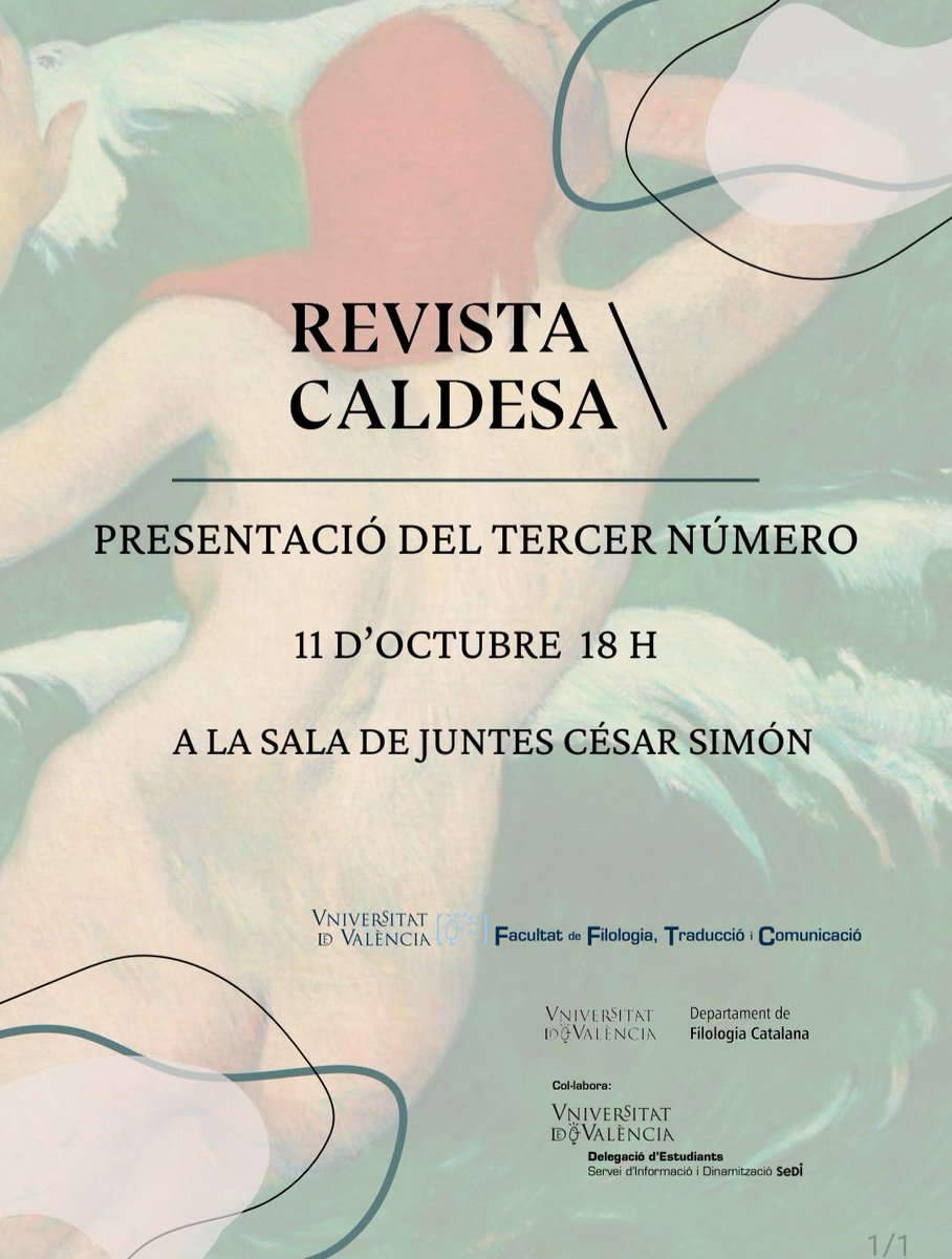 HABEMUS NOVUM MAGAZINE EXITUS!

Presentem el número 3 de Caldesa a les 18h a la Sala de Juntes Cèsar Simón, dins la Facultat de Filologia, Traducció i Comunicació. Esteu convidats a ser testimoni de les nostres malifetes –i a fer-ne les vostres

Us esperem!