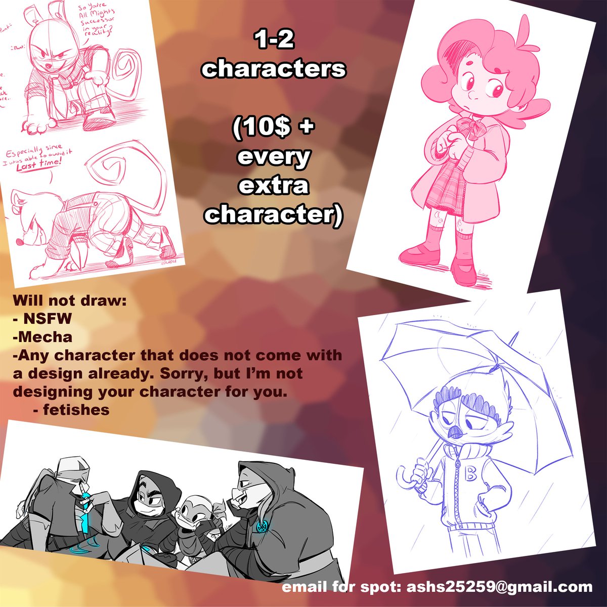 Gotta pay for rat vet appointments, rent and a cushion to help me move.

5 slots open! email me at the given address and we can figure things out from there :) I appreciate all the help &lt;3