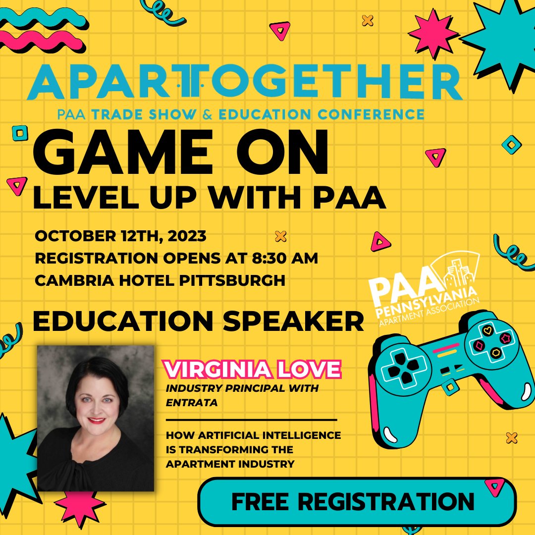 PAA_HQ's tweet photo. #APARTogether comes to #WESTERNPA for the FIRST TIME EVER on October 12!
Check out Entrata's Virginia Love at #APARTogetherPIT as she discusses the impact of #AI on the #apartment industry!
BE SURE TO REGISTER TODAY! https://t.co/8mgBjkCllH https://t.co/eUttl35S6u