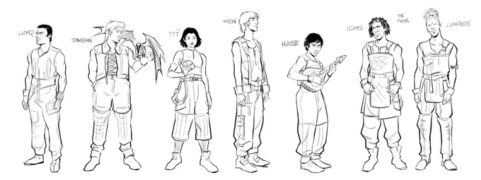 Quick sketches of Lorq's crew from @SamuelRDelany1 's Nova.