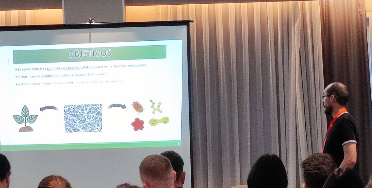 MacroEng_ICTP's tweet photo. Alberto Chiloeches presented this afternoon a great oral communication about "Antibacterial fibers and films of PLA and PBAT biobased polymers" #JIP2023 @UniversidadMH https://t.co/qwXxaSvIUq