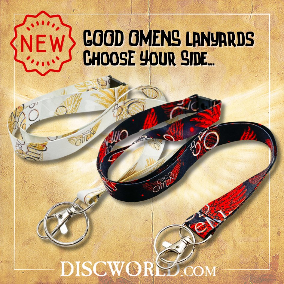 Hold onto your Halos, folks! Our new #GoodOmens Lanyards have arrived! Because we're feeling extra jubilant, we're repeating... TWO LANYARDS FOR A TENNER 👉 discworld.com/products/discw… Don't dilly dally! Ends midnight - Oct 3rd (GMT). ⏳ Time to choose your side ❤️🤍 #TerryPratchett