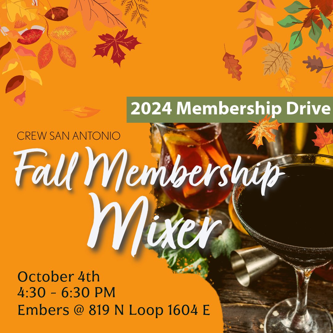 CREWSA's tweet photo. Reminder THIS Wednesday! Fall into fantastic connections at our CREW Membership Drive Mixer—coming up October 4th. All current and prospective members are welcome!
https://t.co/yFmxF7eXci https://t.co/0YTq6ejq2J