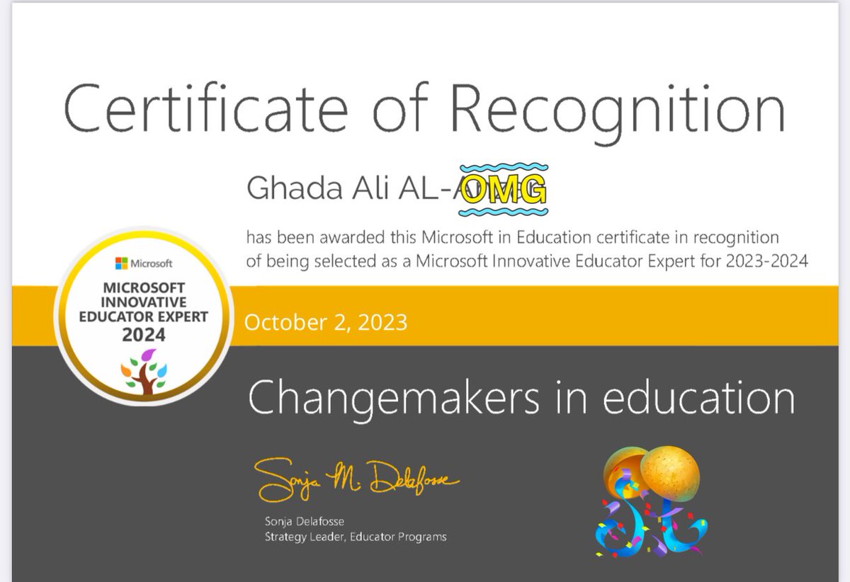 #Microsoft #MicrosoftEDU #MIEExpert2023 
#MIEExpert2024

 لله الحمد والمنه صدرت شهادة وشارة خبير مايكروسوفت للتعلم الإبداعي  وذلك للمرة الخامسة على التوالي
<a href="/Microsoft_Saudi/">Microsoft Saudi</a>
<a href="/Microsoft/">Microsoft</a>
<a href="/MScreativeteam/">فريق مايكروسوفت الابداعي للتحول الرقمي</a>
<a href="/abeermehdar/">Dr.Abeer عبير المحضار</a>