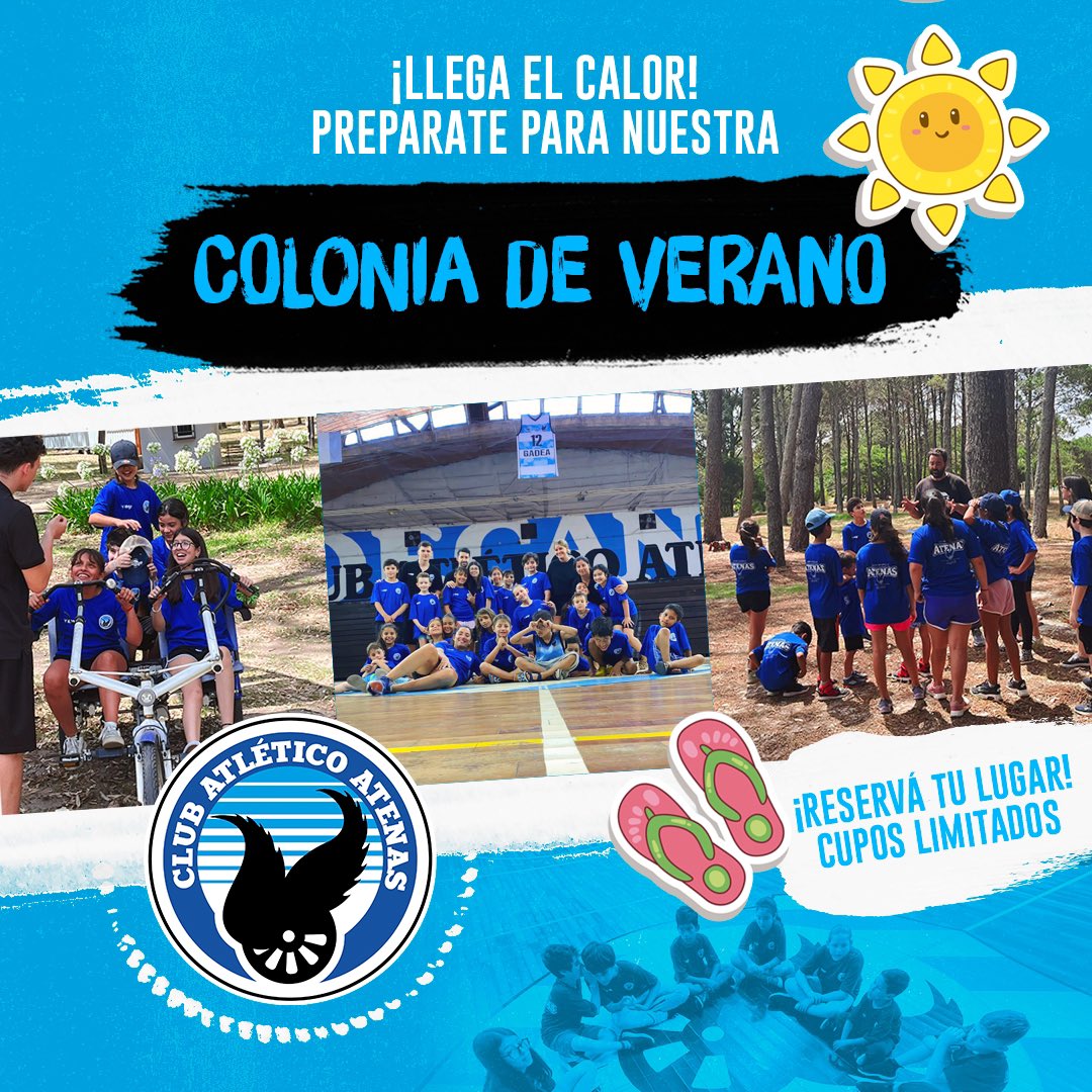 ☀️😎 LLEGA EL CALOR, Y EN ATENAS YA ESTAMOS PENSANDO EN LA COLONIA DE VERANO ⚪️🔵

¡Estamos preparando la Colonia de Vacaciones para este verano! ☀️
Ya podes pasar por secretaría para reservar tu lugar 🙌🏻 
Contamos con cupos limitados

➡️ Sigue