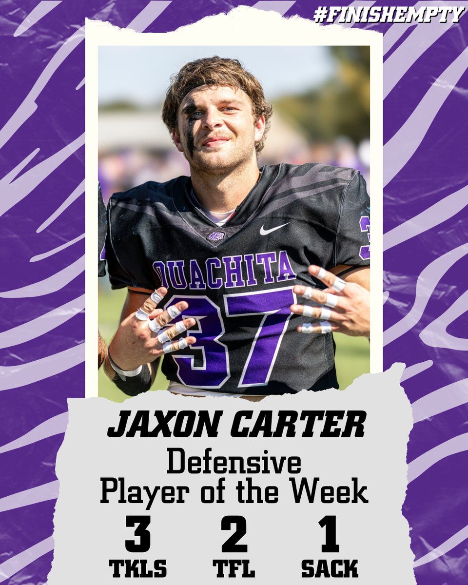 Ouachita Defensive Player of the Week - Week Five

Jaxon Carter - LB - Poyen, AR

#FINISHEMPTY
