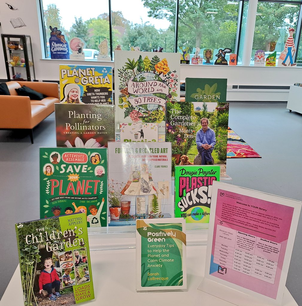 MancLibraries's tweet photo. We're loving the great choice of reads for kids and grownups at #AbrahamMossLibrary about greening our environments for #GreenLibrariesWeek - catch us at tomorrow's Green Storytime 11am with stories, songs and activities for little ones! @MCCCrumpsall @ManCityCouncil https://t.co/5sdCEL8tEn