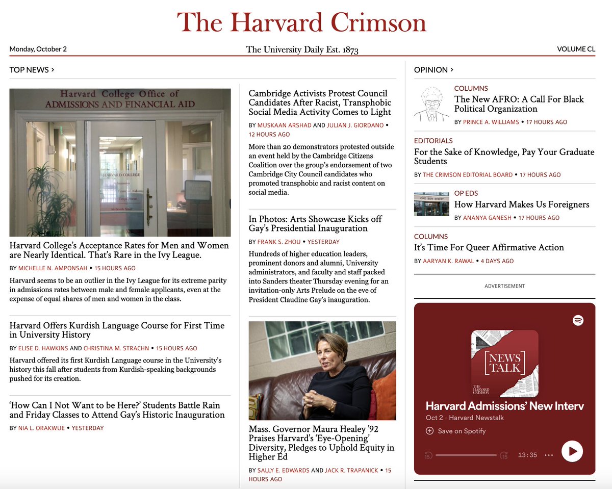 Your daily reminder that student journalists are, in fact, amazing, as I am in awe of what @thecrimson publishes every day. Just to recap: