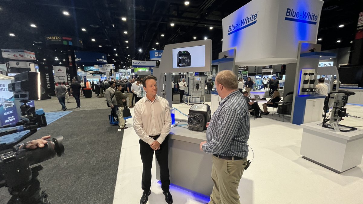 ProcessingMag's tweet image. Rob Gledhill , CEO of @BlueWhiteInd, gave our chief editor Jesse Osborne a demonstration of some of the company&apos;s newest equipment. #WEFTEC2023 #processingmagazine