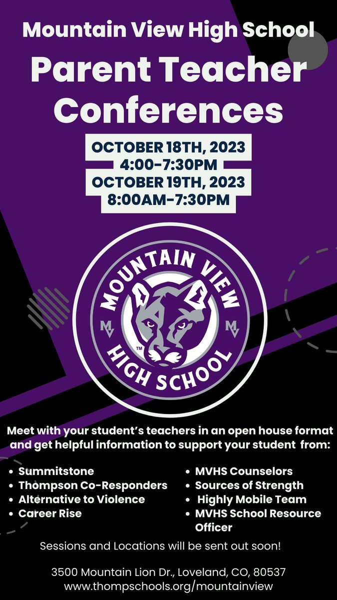 Parent Teacher Conferences
#MVHSMOUNTAINLIONS
#PARENTSSTUDENTSTEACHERS