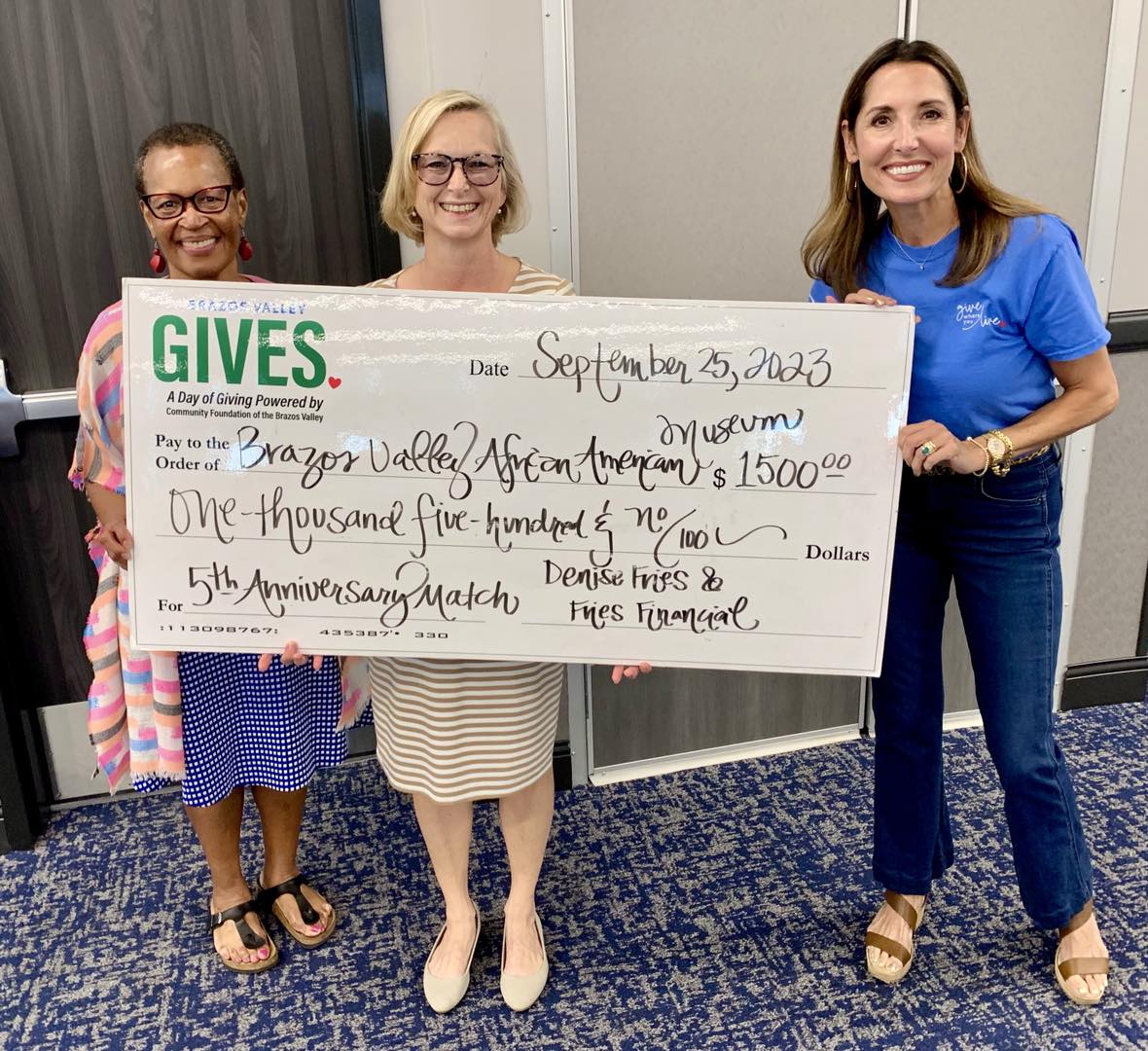 BVGives's tweet photo. Congratulations to the Brazos Valley African American Museum, our 5th Anniversary Matching Fund Prize winner! They've been an integral part of #BVGives for 5 years! A big thank you to Denise Fries and Fries Financial Services for sponsoring this initiative. https://t.co/mzSXIWd8WV