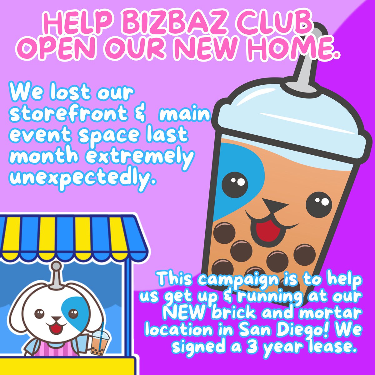 bizbazclub's tweet photo. HELP US OPEN BIZBAZ BOBA IN SAN DIEGO! 🧋💖

Shares needed! We're opening our next location due to losing our first space and are in need of funding. We have tons of awesome rewards designed by us, @sprinklefawn @Vipi_Ink + @ultra_infinite 🤩

https://t.co/vaj7zdHzyD https://t.co/v2zzje5AHV