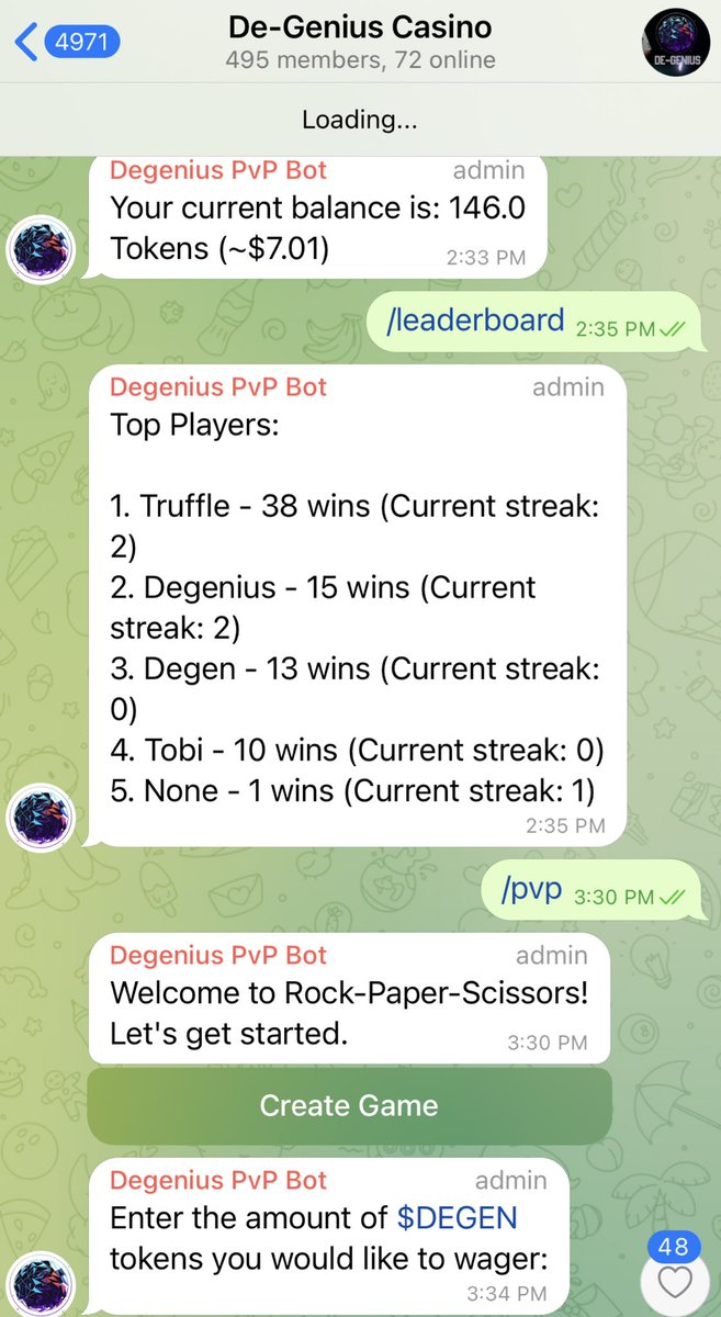 Degenius_casino's tweet photo. Rock paper scissors PvP mini game is live in our TG room. Come play and win some degen tokens!
#degenius_casino $degen #degenius
https://t.co/4A3z13mAAa https://t.co/3XzuCqCs4f