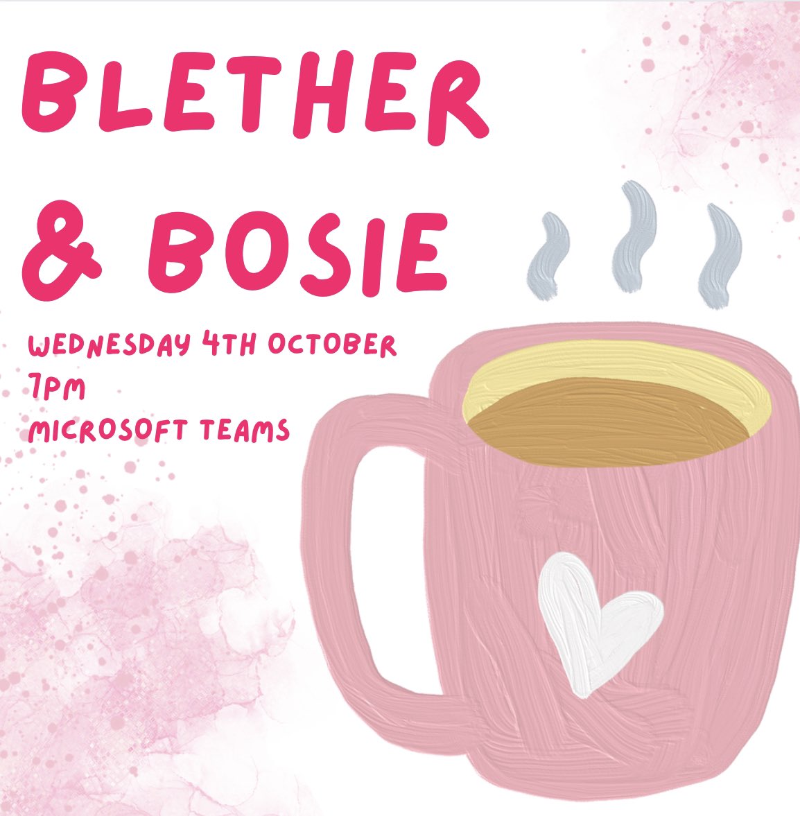 Got assignment stresses? Worried about placement? Just want to chat to your fellow students who understand? Join our Blether & Bosie chat on Wednesday - our first one of the year!! Free for everyone to join, just log into the MidSoc teams channel at 7pm and join the meeting🫶🏼