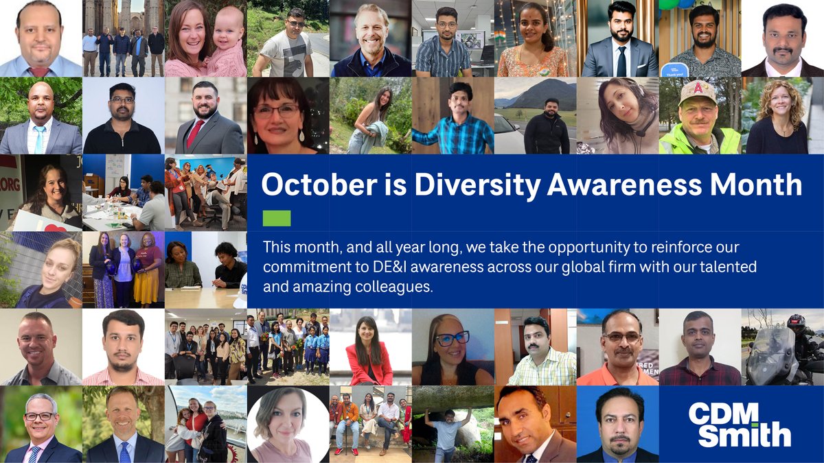 CDMSmith's tweet photo. Happy #GlobalDiversityAwarenessMonth 🎉 CDM Smith will be celebrating the diverse cultures and perspectives that make up our community throughout the month, while continuing to strive to provide a workplace where every employee can show up as their authentic selves. https://t.co/576cekDwR5