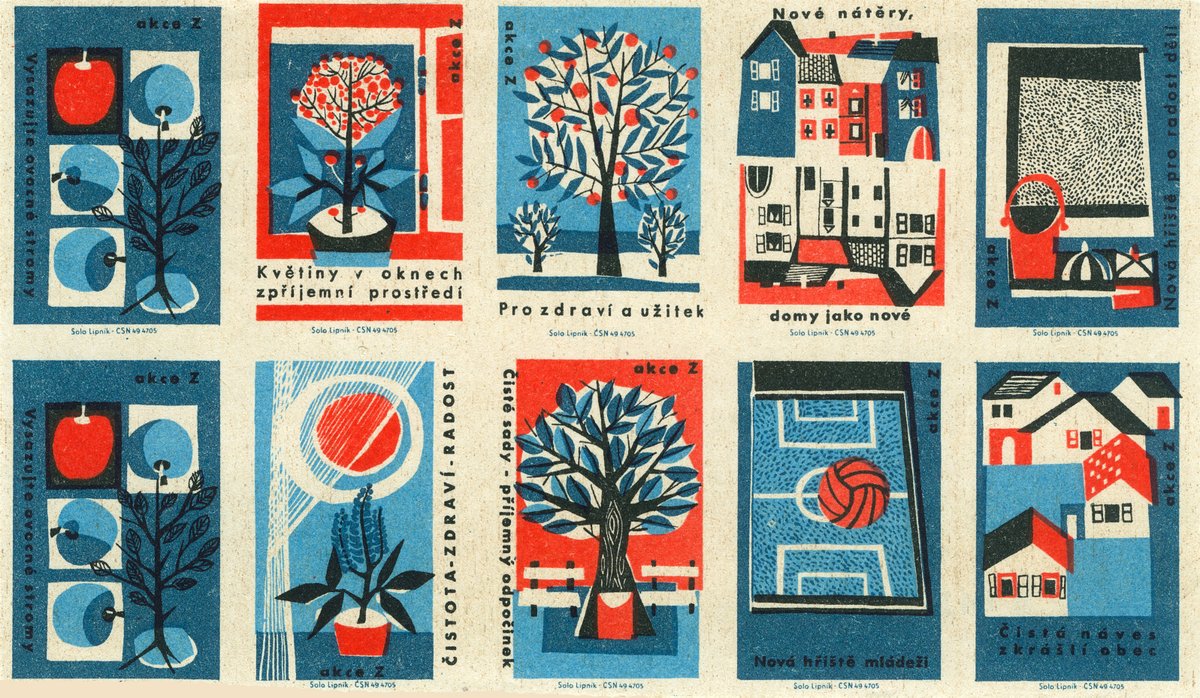 I've been scanning lots of matchbox labels from 1963 and 1964. This set about living in a nice environment is a delight. 'purity - health - joy'