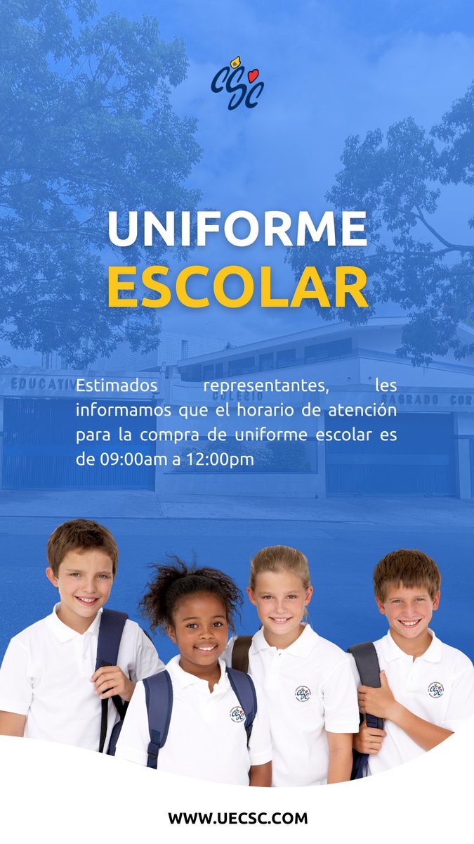 Horario de atención para la compra de uniformes: 9am a 12pm