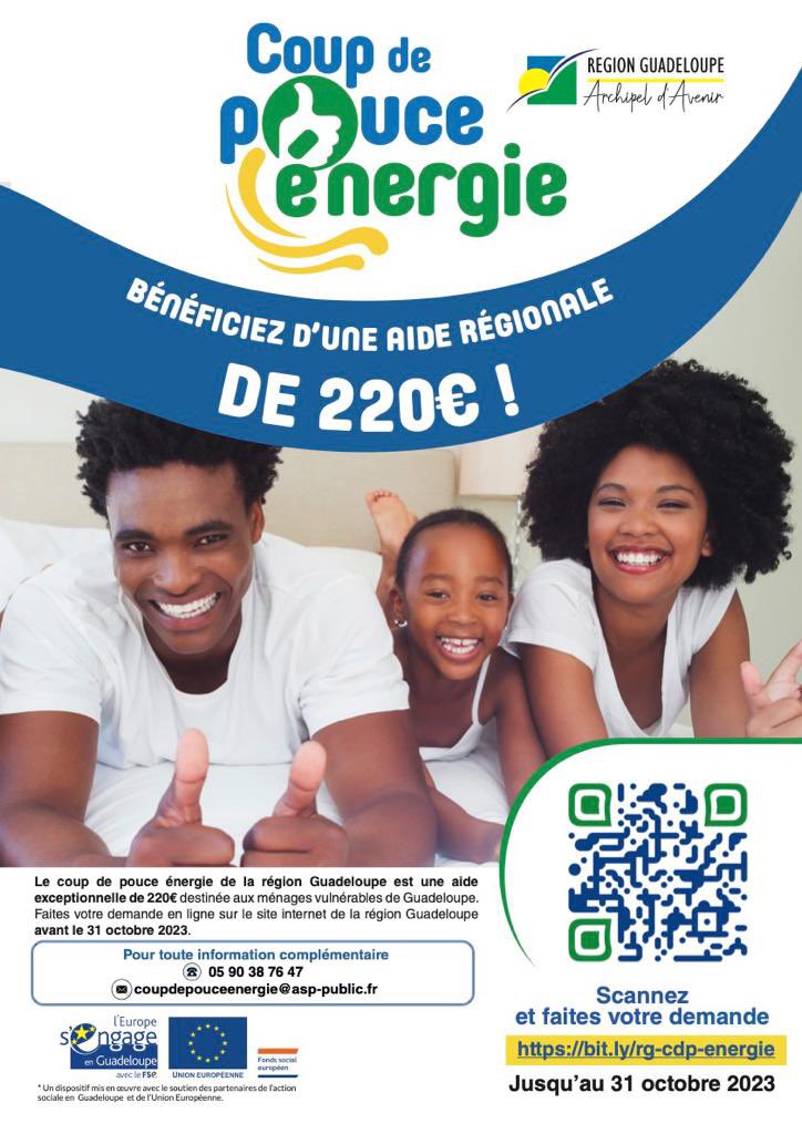 EmmaDahomay's tweet photo. 🌟 Aujourd'hui, la @CRGuadeloupe lance l'opération #Coupdepouceénergie". En tant que partenaire historique, @EDF_Guadeloupe applaudit cette initiative en faveur des ménages vulnérables. Une aide de 220€ pour faire face à l'augmentation du coût de l’#énergie! https://t.co/j00c4vbAK7