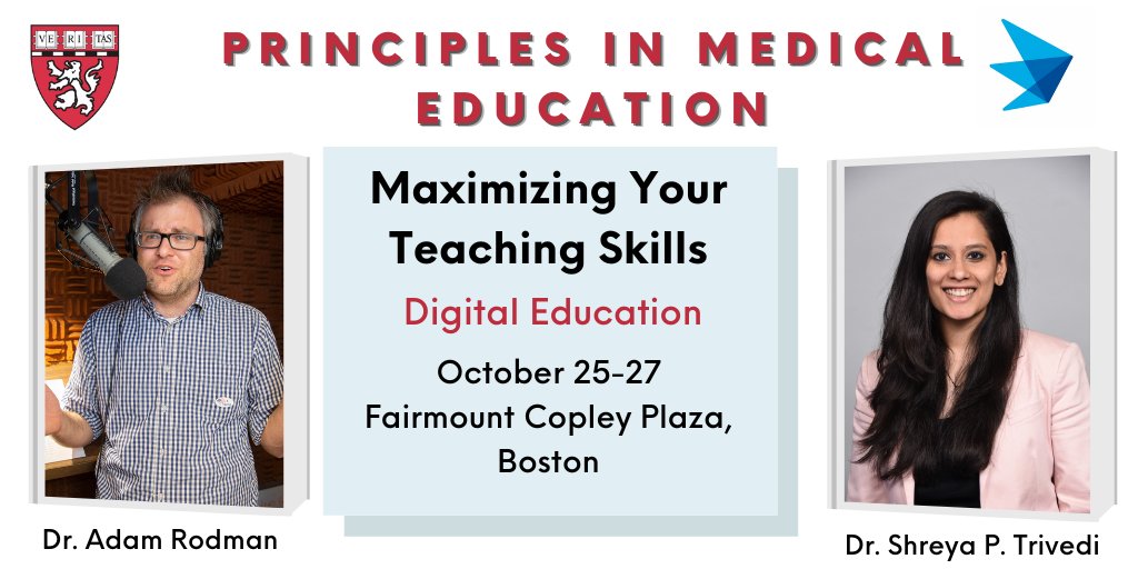 Want to learn more on AI in #MedED? Want practical #coaching using your #teaching in other media? As infographics? As videos? As tweetorials? As podcasts? Join us in Boston in Oct: medicaleducators.hmscme.com