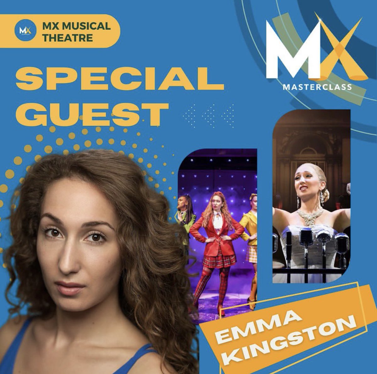 MXMasterclass's tweet photo. THIS SUNDAY ๐ฅ We will be joined by West End Leading Lady @emkingston ๐จ From Heathers to Evita Emma has done it all! We cannot wait to have her with us this weekend!!๐๐ #mxm #mxmasterclass #guest #training #musicaltheatre #mt #acting #singing #westend https://t.co/MNwpvzcVHl