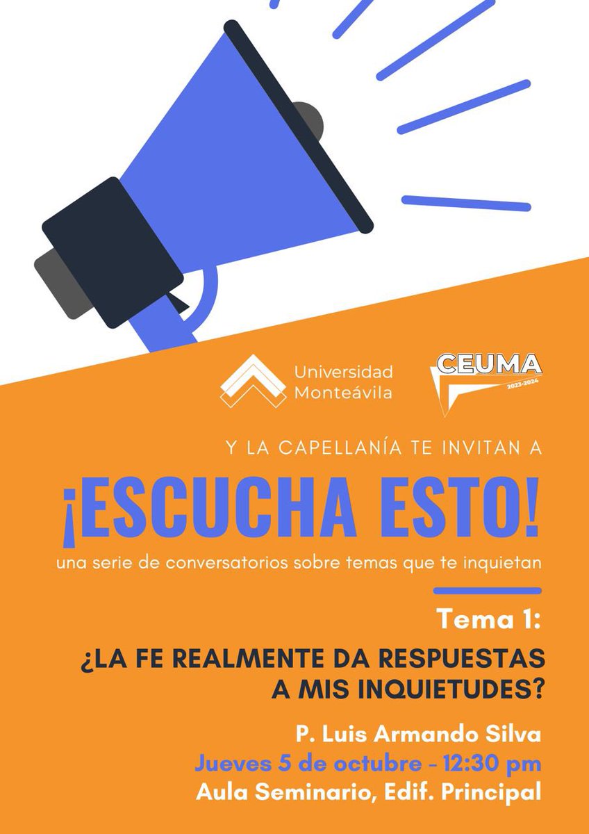 Te invitamos al conversatorio ¿La Fe realmente da respuestas a nuestras inquietudes? - Jueves 5 de octubre en <a href="/Monteavila/">Universidad Monteávila</a>  a cargo de <a href="/LASilvaO/">Luis Armando Silva</a> Te esperamos!!