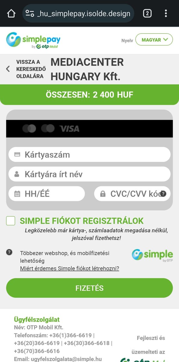 smica83's tweet photo. #Hungarian #simplepay #phishing 
URL(https): /mediacenter_hu_simplepay.isolde.design/auth/hu/SimplePay.php 
@urlscanio https://t.co/TjDLwP6rfq 
@CloudflareHelp @otpbank_hu @ActorExpose @PhishStats @whitehoodie4 https://t.co/5KGkKrkMB7
