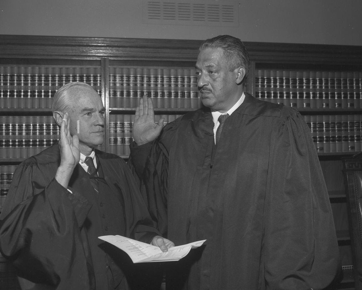 On October 2nd, 1967, #ThurgoodMarshall was sworn in as the first Black Supreme Court Justice✊🏿 He served for 24 years until 1991 and passed away in 1993.