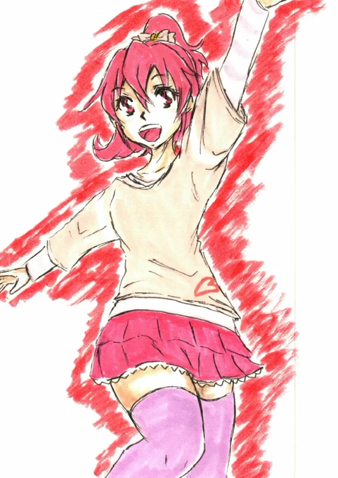 #プリキュア版深夜の真剣お絵描き60分一本勝負寝起き遅刻参加、お題「相田マナ」。 