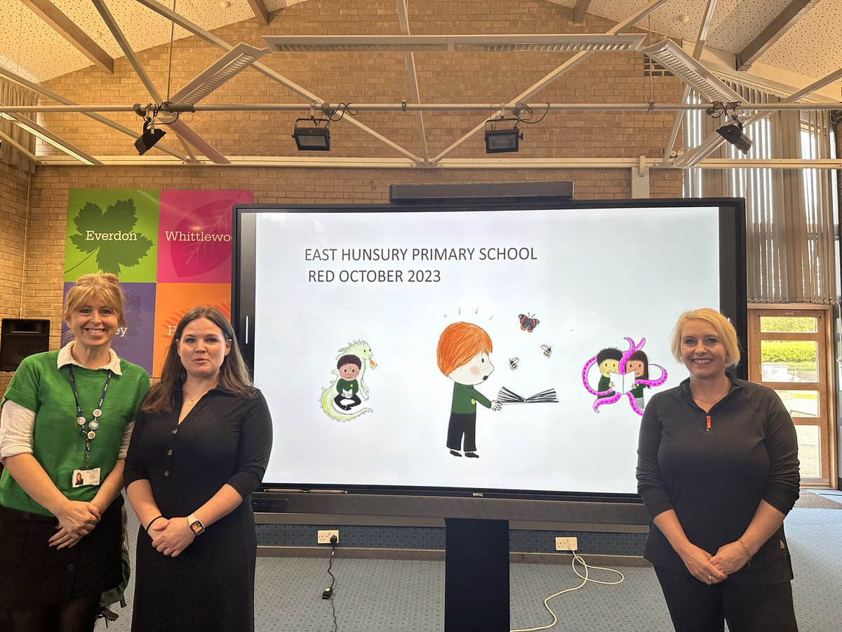 EHPS_primary's tweet photo. Red October in it’s 4th year!!  The launch assembly was electric this morning, as year-on-year the children anticipate the author visits and activities as presented by our reading ambassadors, all booked last year @EHPSlibrarian @KRobz444 @wordguerrilla @Bonzetta1 @ThomasHTaylor https://t.co/beWRAfTEQp