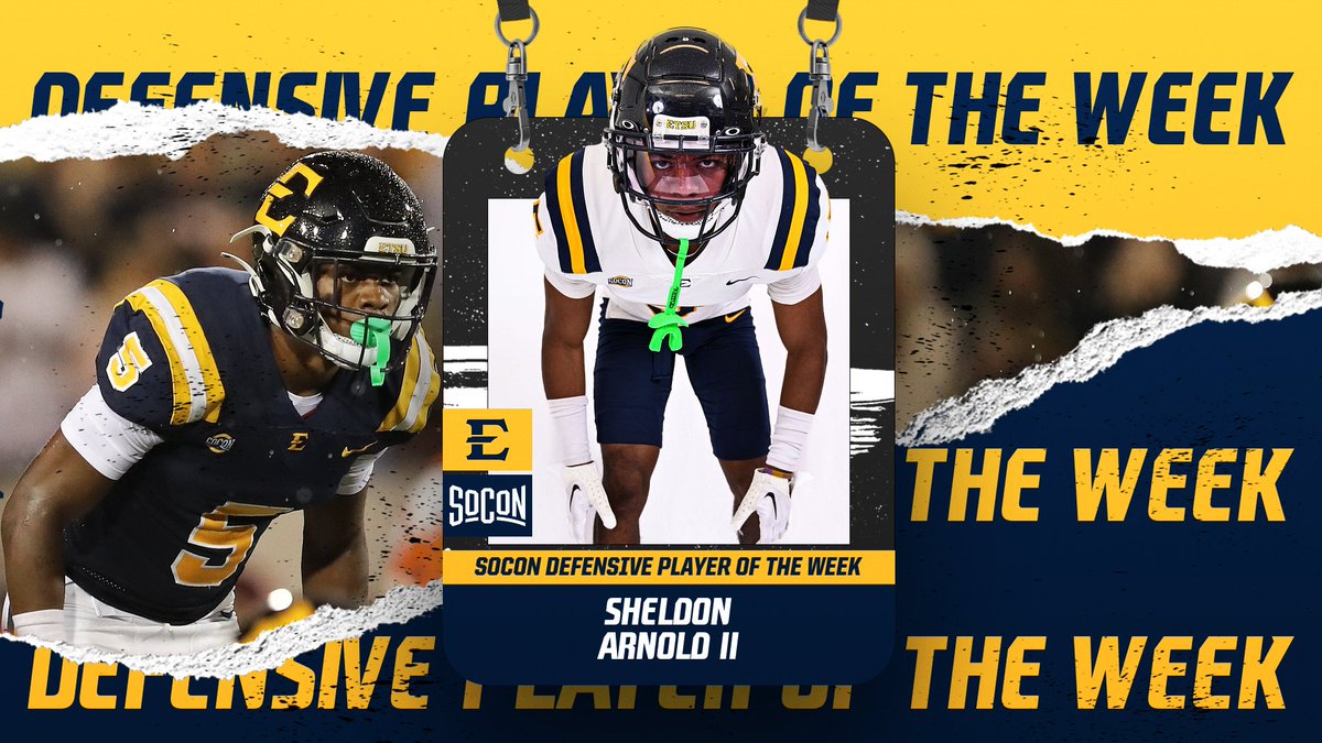 Congrats to @_sheldon_21 on earning @SoConSports Defensive Player of the Week honors❗️ 🔹7 solo tackles 🔹1 TFL 🔹2 interceptions 🔹1 fumble recovery #ETSUTough🏴‍☠️