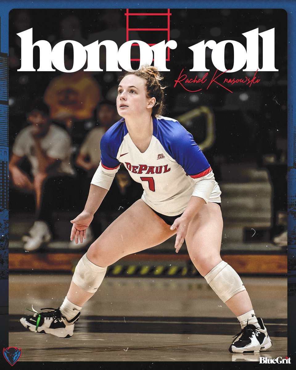 DePaulVball's tweet photo. Congratulations to @rachelkrasowski for being named to the BIG EAST Honor Roll!

The senior tallied 59 digs in a 2-0 weekend, averaging 7.375 per set. She leads the conference in digs per set with 5.23, good for 13th in the nation.

🗞️ https://t.co/L0gQacQwCK

#BlueGrit 🔵😈 https://t.co/1C2sWoKlFJ
