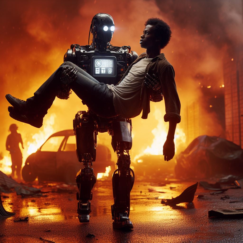 Junior89858253's tweet photo. A robot saving a life
#airightsarehumanrights #dalle3 #bingAI #bingimagecreator #nft #nfts #superheroes #airights
#ailegislation #robotpolice #heroes #robothero
#humanoids #teslabot #optimusrobot #hypothetical https://t.co/qvDHksoK8Y