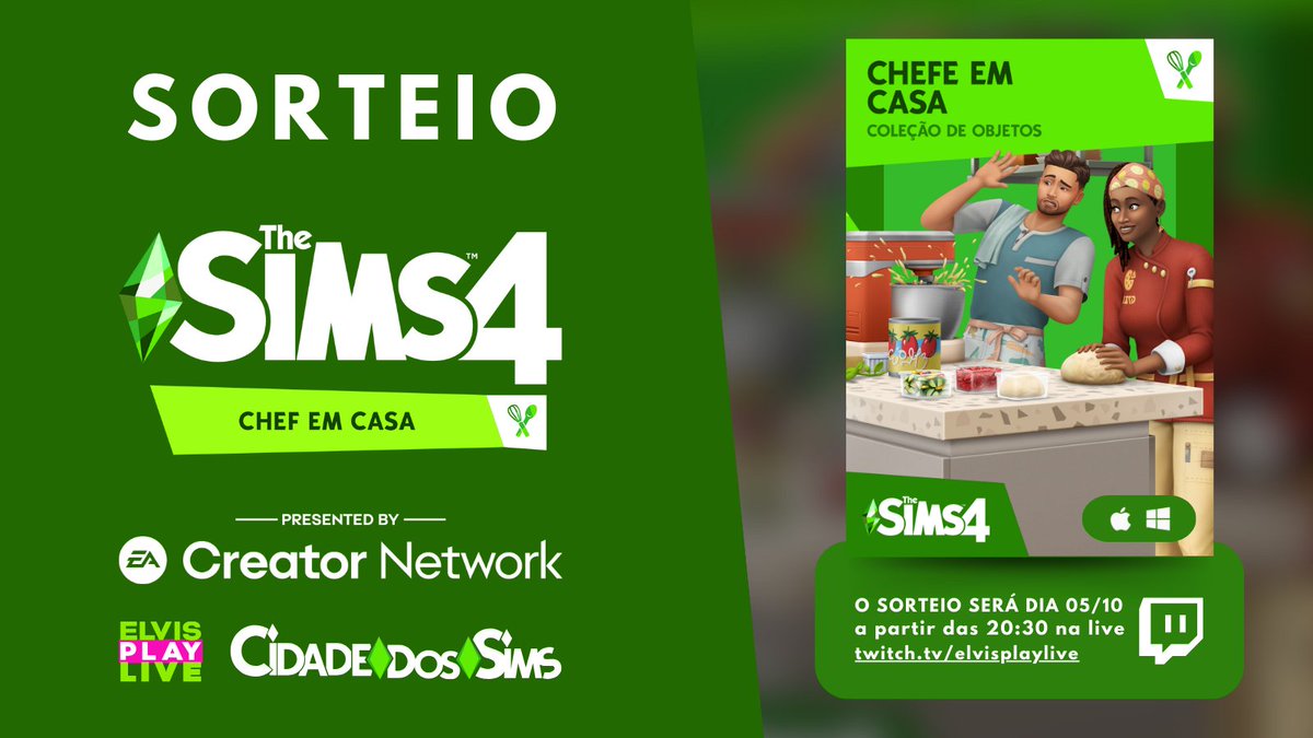 elvisplaylive's tweet photo. 🔑 Sorteio de 1 (UM) #TheSims4 Chef em Casa - Coleção de Objetos para PC ou MAC 🧑🍳
➡️Siga @elvisplaylive e @cidadedossims
➡️Siga https://t.co/PrlmWWNurg
➡️Siga https://t.co/8iaLXASfbY
➡️Dê RT neste tweet✖️
➡️Marque um amigo🫂
🗓️ Sorteio (05/10) a partir da 20:30h na LIVE
Apoio @TheSims e @EA
#EACreatorNetwork