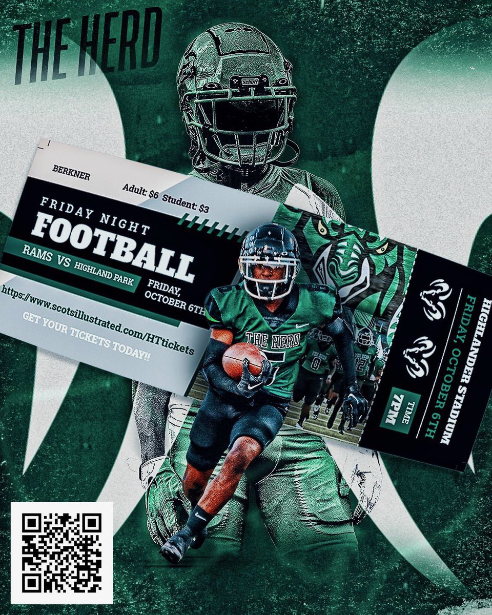 BERKNERFOOTBALL's tweet photo. Itโs here one of the biggest games of the season and we need you in attendance this Friday. #RAMily
Scan the code get your tickets ๐๏ธ
Wear your tye dye and be LOUD.
#IOUtour #ProtectTheBrand https://t.co/3b40SpQSEI