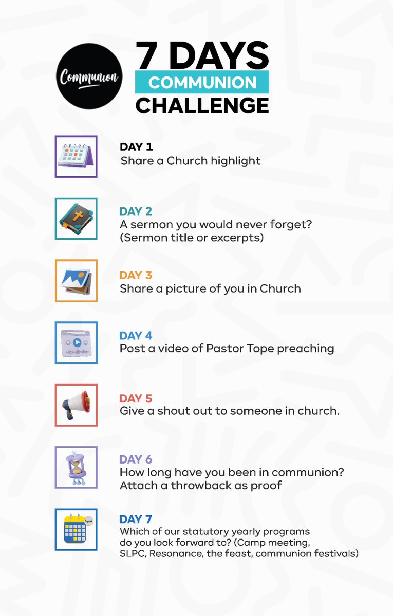 communionglobal's tweet photo. Drum rolls
The challenge is on! Quote the tweet with your response. Itβs Day 3 tomorrow!
#communioncc
#7daysofConsistency
#Communionfestivals https://t.co/4MsLHNfYLw