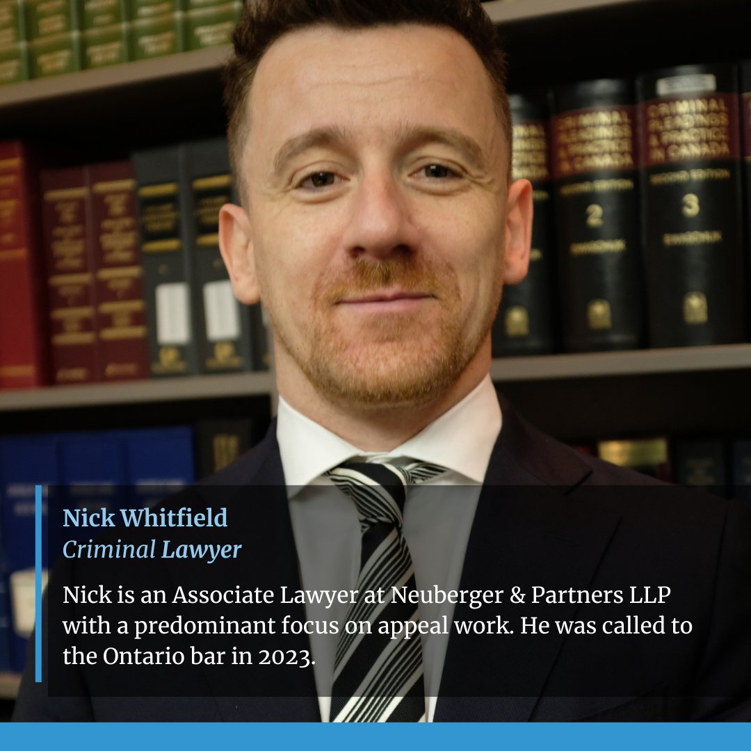 NeubergerLaw's tweet photo. Welcome Nick Whitfield to the #NeubergerandPartners team!
Nick was called to the Ontario bar in 2023, and his #criminallitigation practice includes trials & appellate law. He is a member of the @ClaOntario, @TLAvoice, and the Canadian Association of 2SLGBTQ+ Lawyers. https://t.co/oIFaK3ONpv