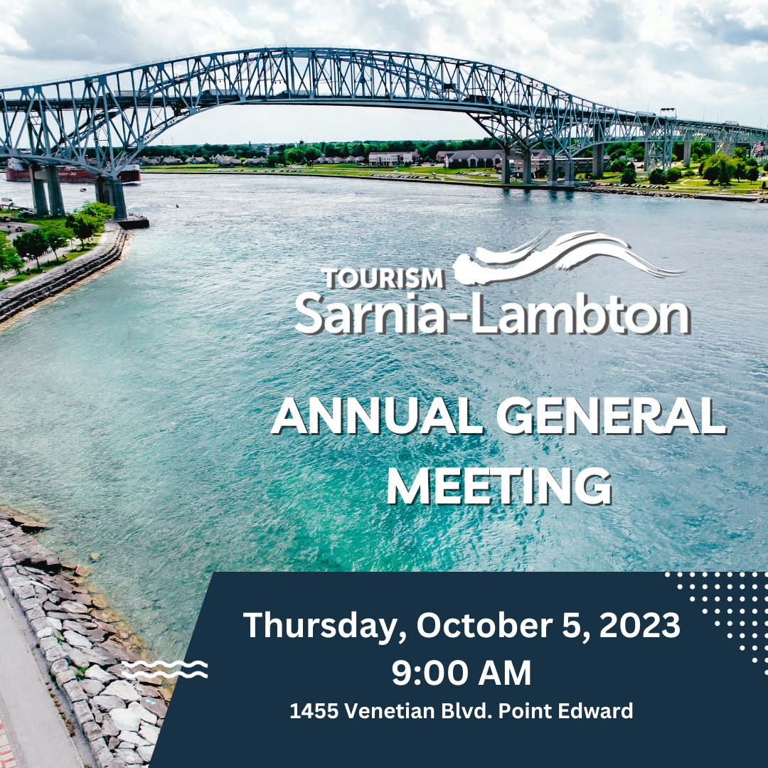 Tourism Sarnia-Lambton will host our Annual General Meeting on Thursday, October 5th at 9:00am. 

Join us at at 1455 Venetian Blvd, Point Edward to hear updates on operations, programming and more.

To RSVP please email Bailey Tremblay- BTremblay@TourismSarniaLambton.com