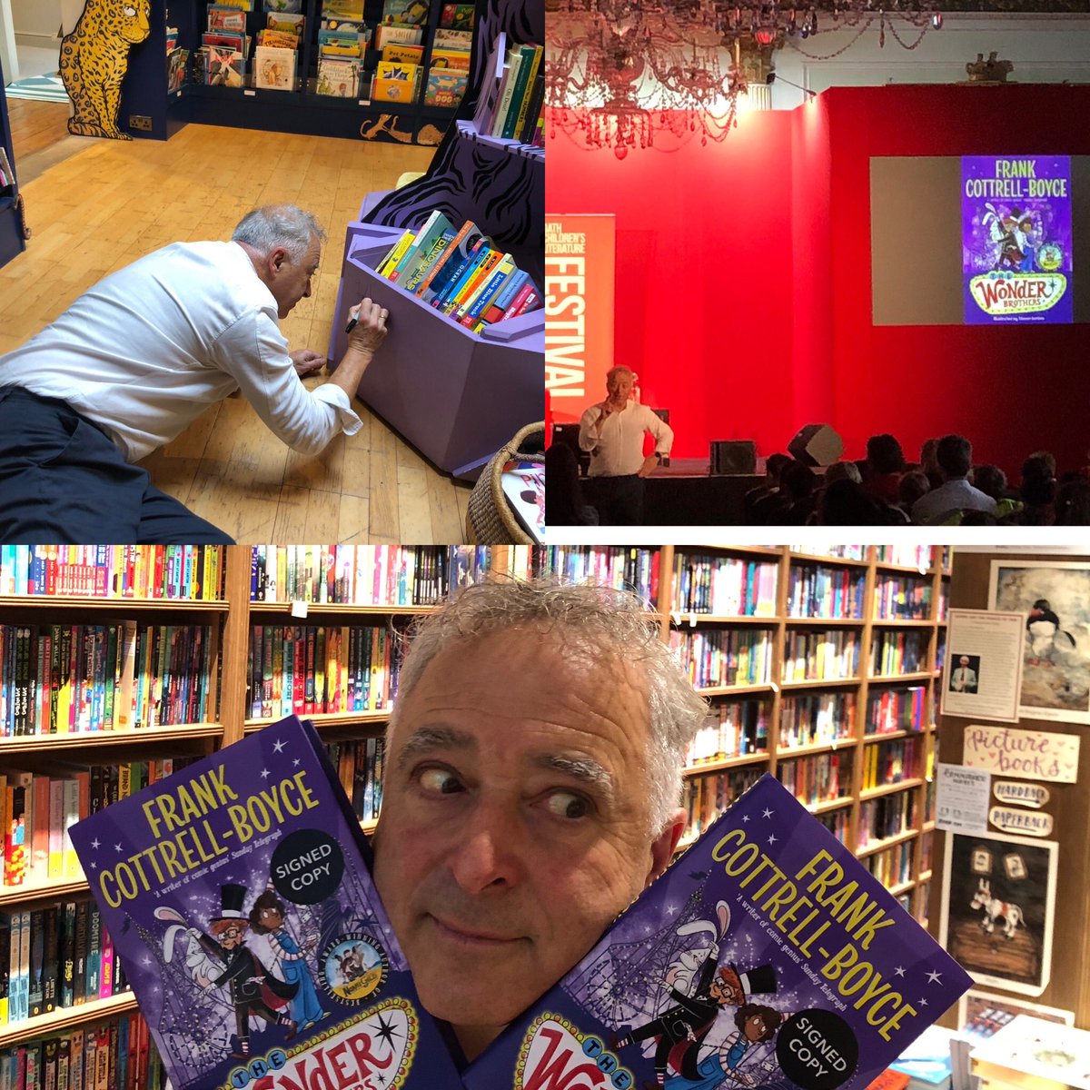 Yes, that is superstar @frankcottrell_b on the floor, signing @mrbsemporium tree bookshelf! 🤩 thanks to @ToppingsBath for their hospitality and a great afternoon schools event with Bath Childrens festival!